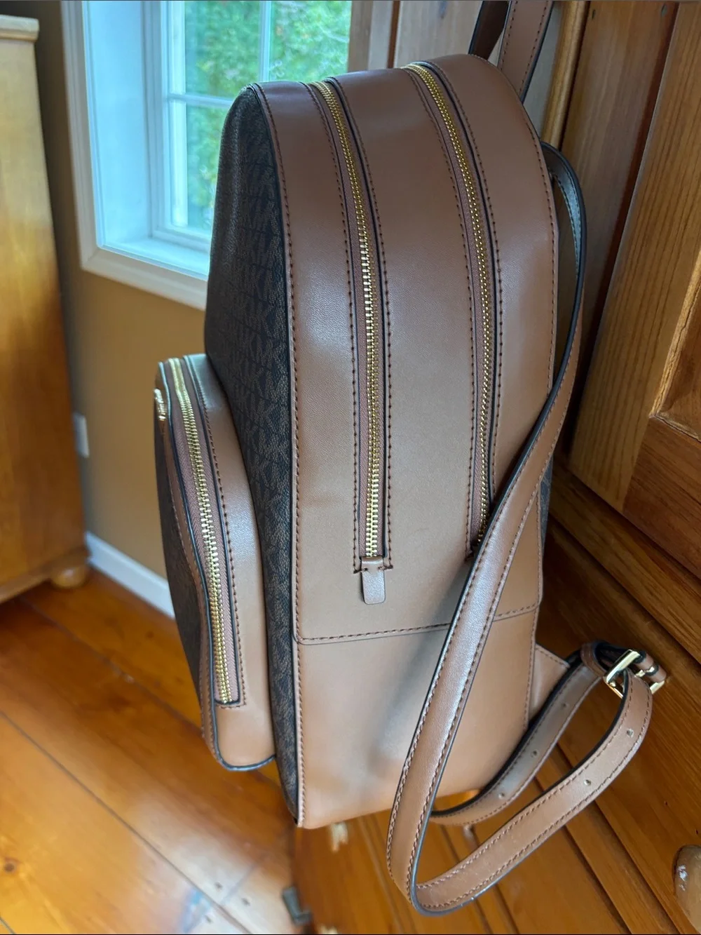 Michael Kors Taupe Leather Backpack with Gold Hardware